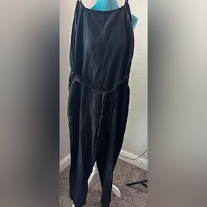 Zara Black Linen Jumpsuit with Tie Waist Size L